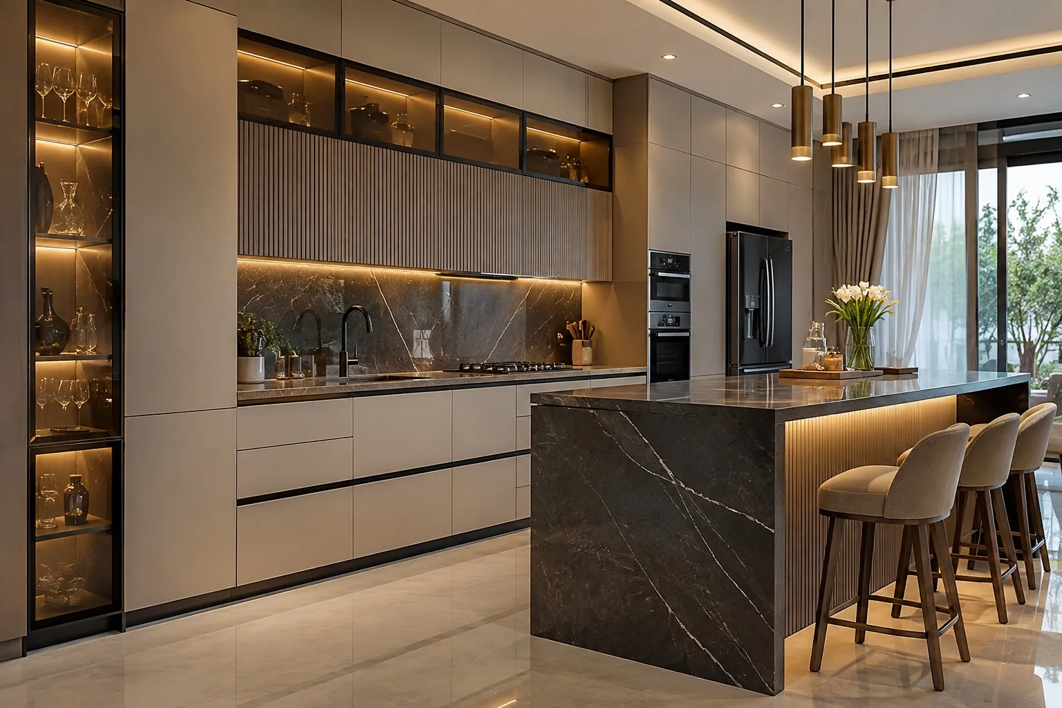Modern luxury kitchen cabinetry with integrated lighting