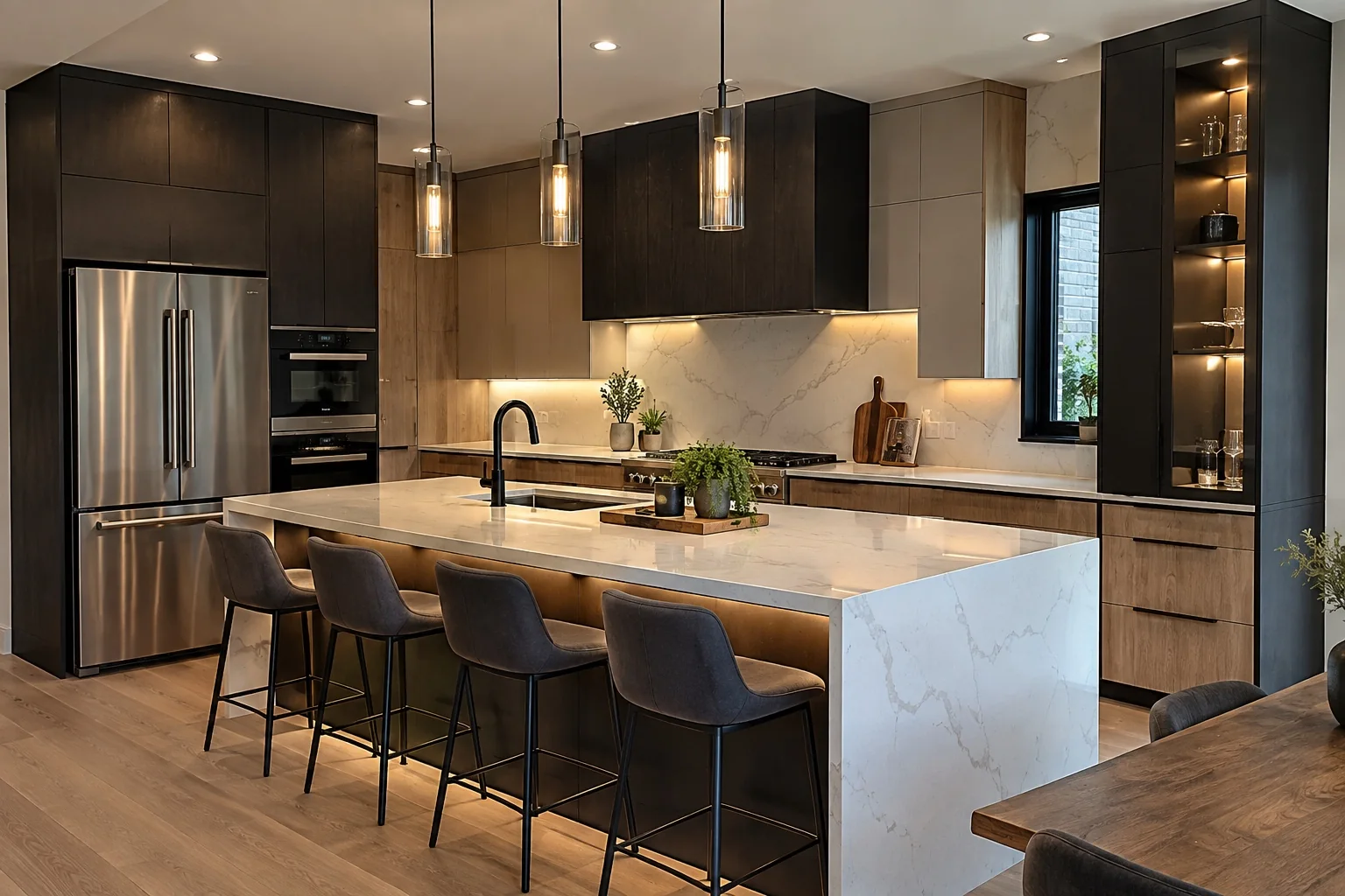 Two-tone custom kitchen cabinets with island
